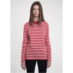 Maison Kitsune Striped Tee Red White Long Sleeves Crew Made in Portugal Fox S